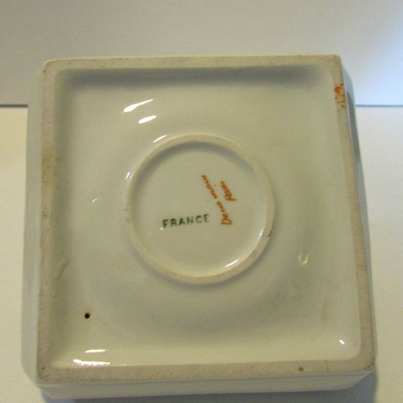 vintage floral ashtray burgundy gold edge handle holds 9 cigarettes France - Picture 8 of 9